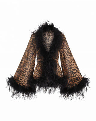 VIANA Leopard Faux Feather Top